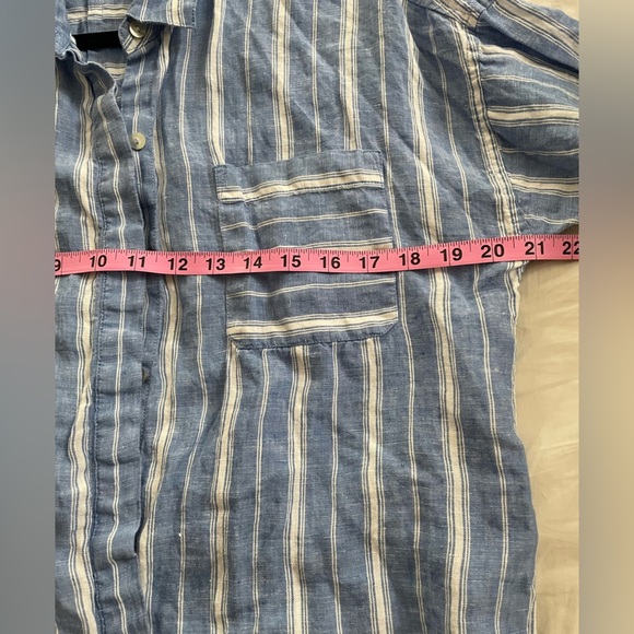 J Jill Love Linen Shirt Blue White Striped Button Up Small Petite Relaxed Beach - Picture 6 of 8